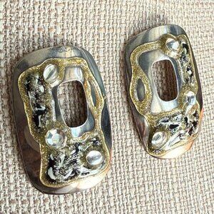 Vtg 90s La Rage Modernist Mixed Materials Earrings Textured Metal Pierced Gold G